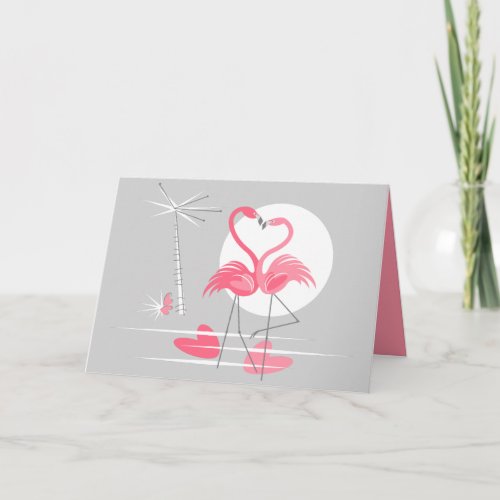 Flamingo Love inside pink greetings card landscape