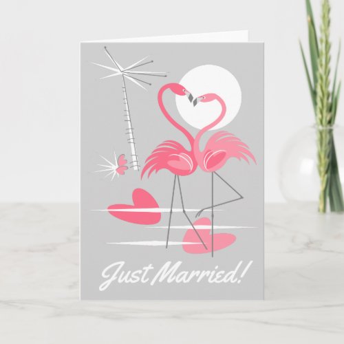 Flamingo Love Just Married grecard Announcement