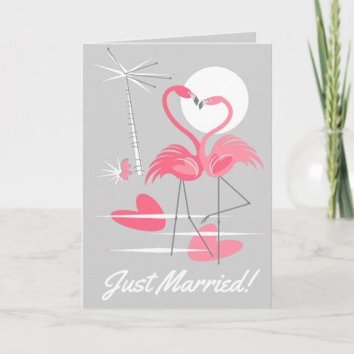 Flamingo Love Just Married inside text grey Announcement