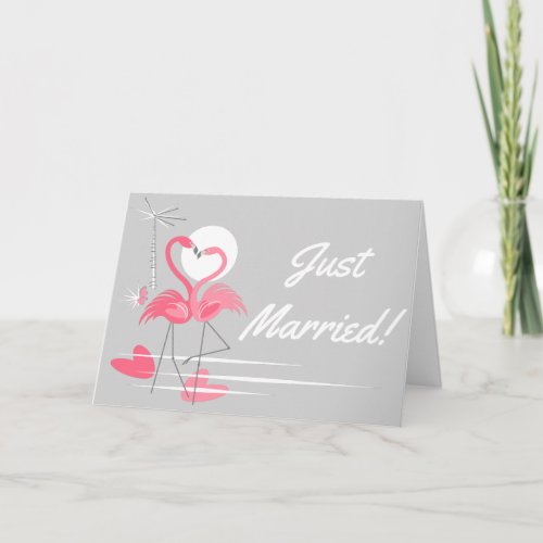 Flamingo Love Just Married landscape Announcement