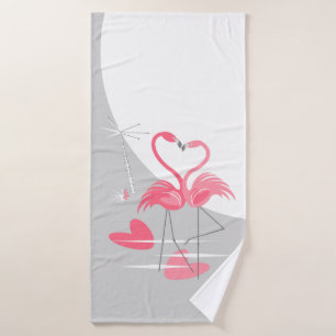 Flamingo Love Large Moon bath towel vertical
