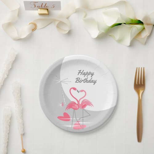 Flamingo Love Large Moon Birthday paper plates