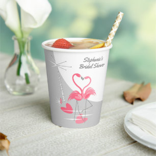 Flamingo Love Large Moon Bridal Shower Paper Cups