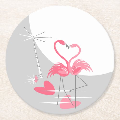 Flamingo Love Large Moon coaster round