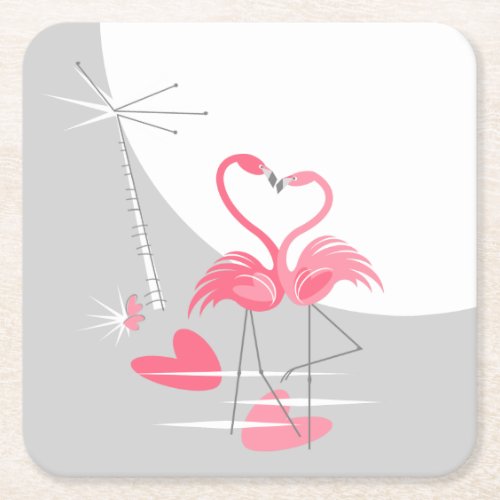 Flamingo Love Large Moon coaster square