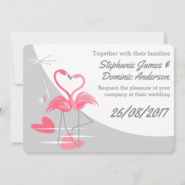 Flamingo Love Large Moon double-sided text Invitation (Front)