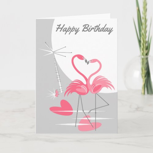 Flamingo Love Large Moon Happy Birthday Card