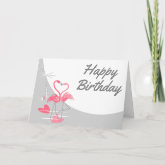 Flamingo Love Large Moon Happy Birthday landscape Card