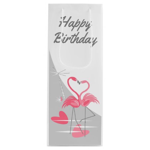 Flamingo Love Large Moon Happy Birthday wine Wine Gift Bag