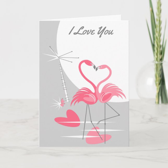Flamingo Love Large Moon I Love You text Card (Front)
