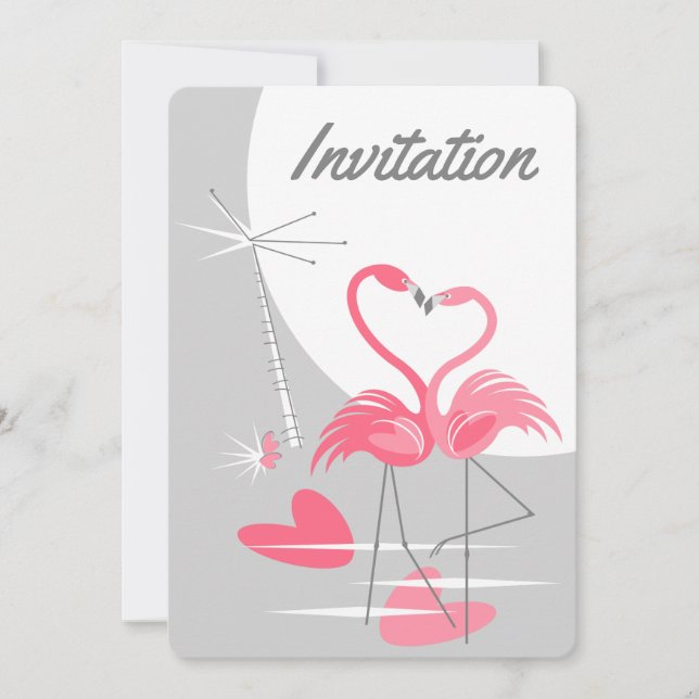 Flamingo Love Large Moon Invitation vertical (Front)