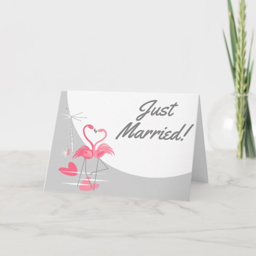 Flamingo Love Large Moon Just Married Text Announcement