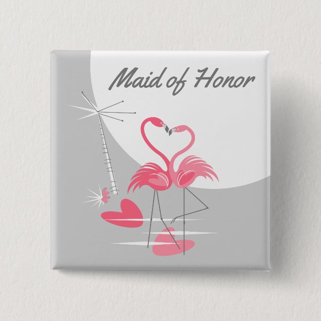 Flamingo Love Large Moon Maid of Honor button (Front)