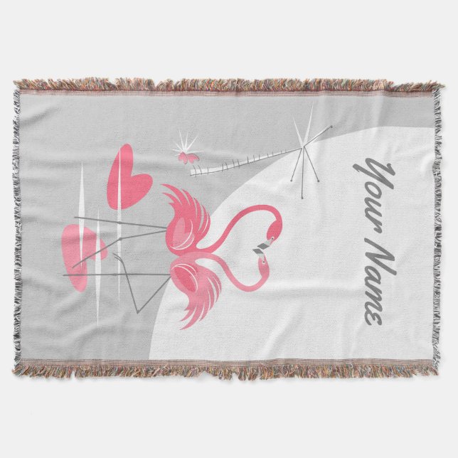 Flamingo Love Large Moon Name vertical Throw Blanket (Front)