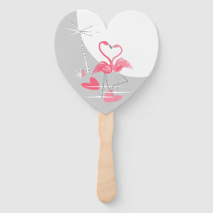 Flamingo Love Large Moon Names Date back heart Hand Fan