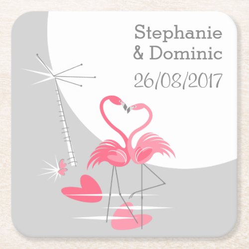 Flamingo Love Large Moon Names Date coaster square