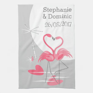 Flamingo Love Large Moon Names Date vertical Towel