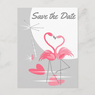 Flamingo Love Large Moon Save Date text vertical Announcement Postcard