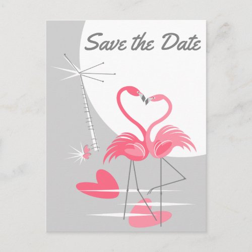 Flamingo Love Large Moon Save the Date postcard