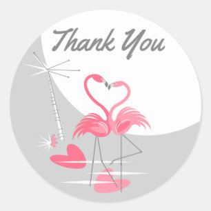 Flamingo Love Large Moon sticker Thank You round