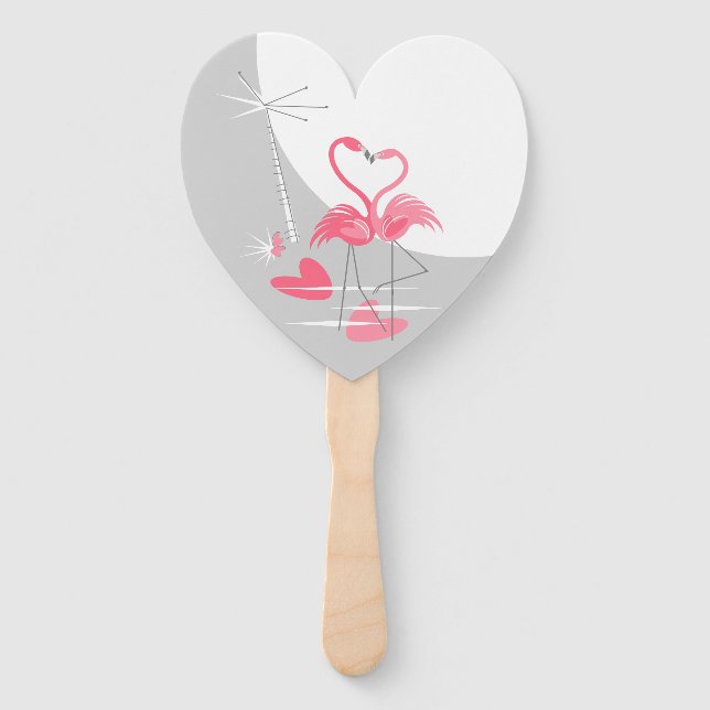 Flamingo Love Large Moon Text hand fan heart (Front)