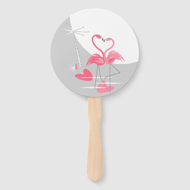 Flamingo Love Large Moon Text hand fan round (Front)