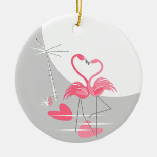 Flamingo Love Large Moon text ornament round