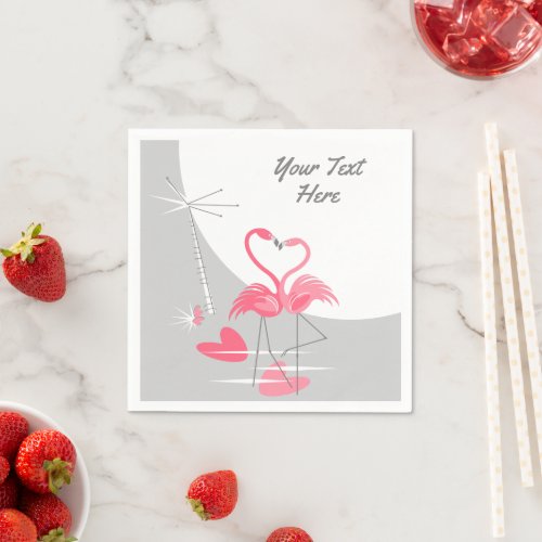 Flamingo Love Large Moon Text  Paper Napkins