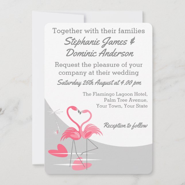 Flamingo Love Large Moon wedding invitation (Front)