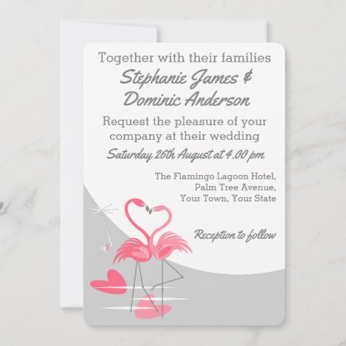 Flamingo Love Large Moon wedding invitation