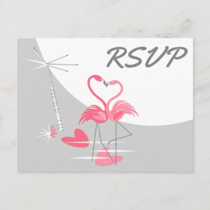 Flamingo Love Large Moon wedding RSVP landscape Invitation Postcard