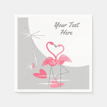 Flamingo Love Moon Text Paper Napkins by QuirkyChic at Zazzle