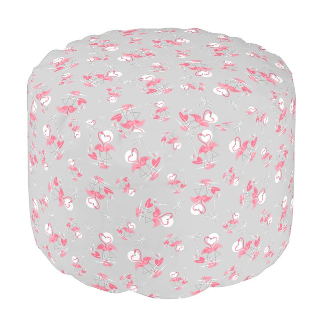Flamingo Love Multi pouf round (Angled Front)