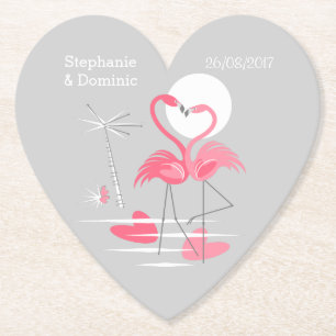 Flamingo Love Names Date coaster heart