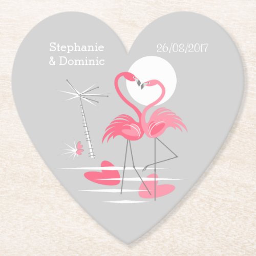 Flamingo Love Names Date coaster heart