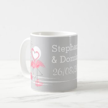Flamingo Love Names Date Mug by QuirkyChic at Zazzle