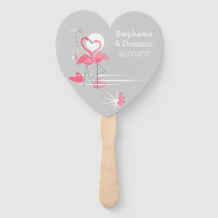 Flamingo Love Names Dates hand fan heart