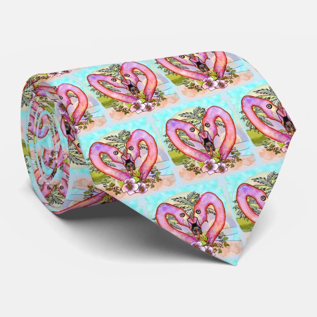 Flamingo Love  Neck Tie (Rolled)