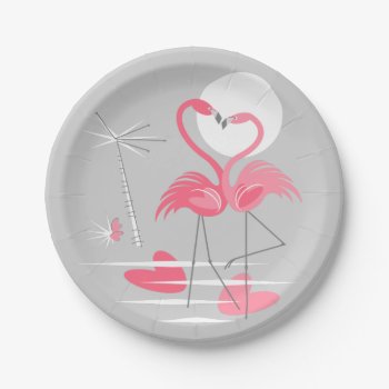 Flamingo Love Paper Plates by QuirkyChic at Zazzle