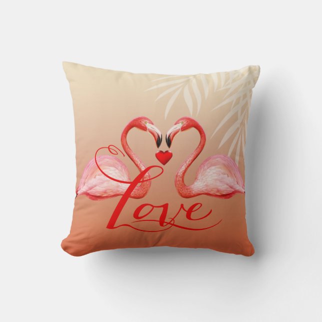 Flamingo Love | peach Throw Pillow (Front)