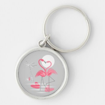 Flamingo Love Premium Keychain Round by QuirkyChic at Zazzle