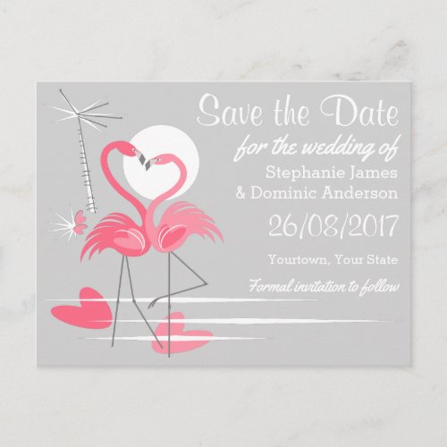 Flamingo Love Save the Date postcard landscape