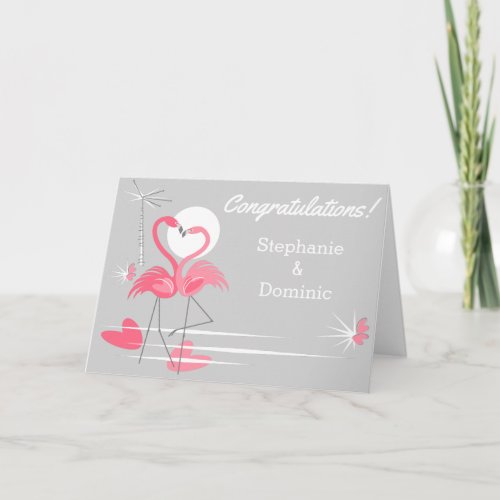 Flamingo Love Side Congratulations Names landscape Card