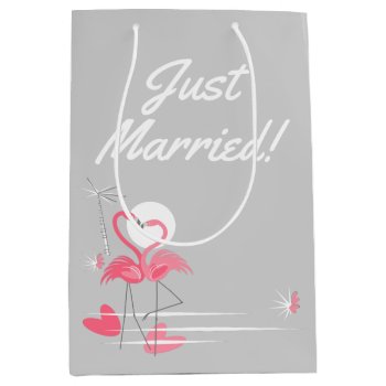 Flamingo Love Side Just Married! Medium Medium Gift Bag by QuirkyChic at Zazzle