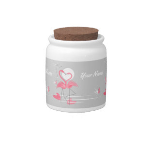 Flamingo Love Side Name candy jar