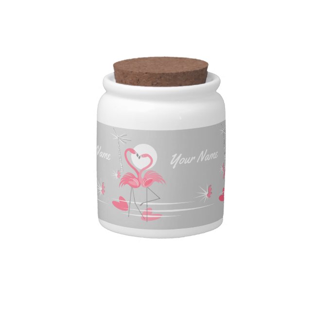 Flamingo Love Side Name candy jar (Front)