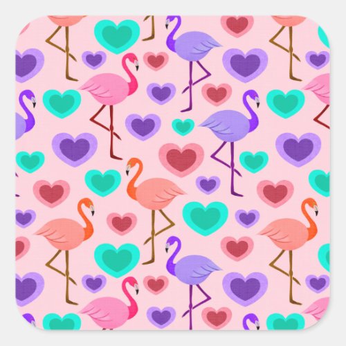 Flamingo love square sticker