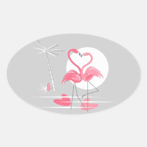 Flamingo Love sticker oval