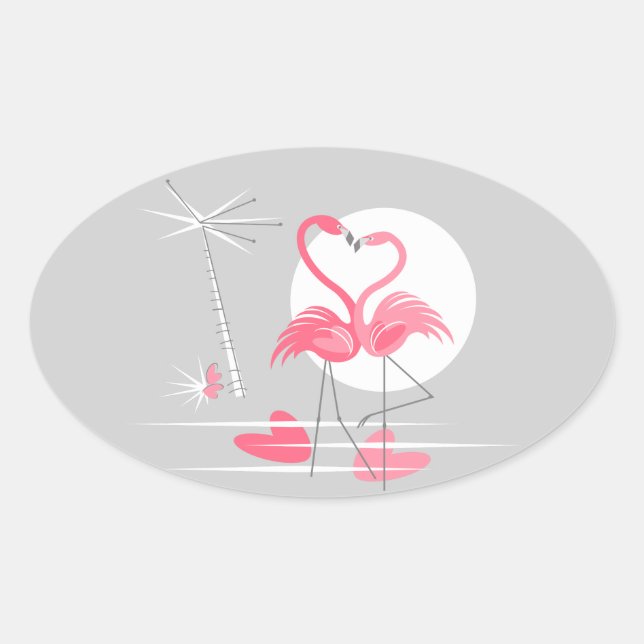 Flamingo Love sticker oval (Front)