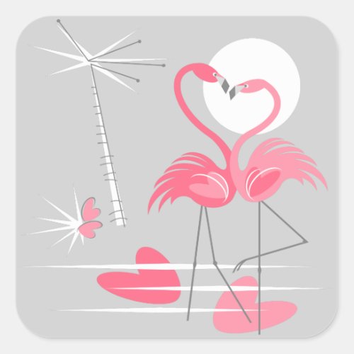 Flamingo Love sticker square